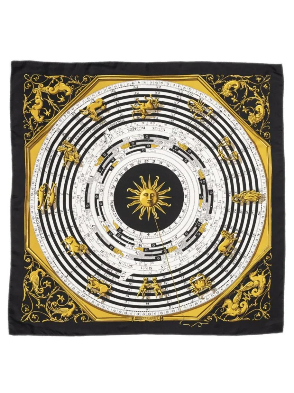 Hermes Scarf Black White Gold Silk
